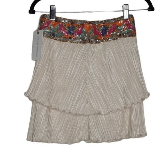 LoveShackFancy Dresses & Skirts - Loveshackfancy Women's Henny Sz 0 Cream Beaded Mini Skirt Pleated‎ NWT